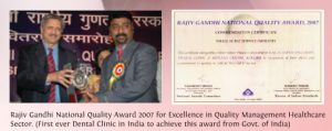 Rajiv Gandhi National Quality Award from Govt. of India for Kailas Dental Clinic