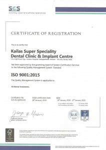 IS/ISO 9001:2015 (Govt. of India BIS) accredited, Dental clinic (License no: Msc/L 6005584.2).